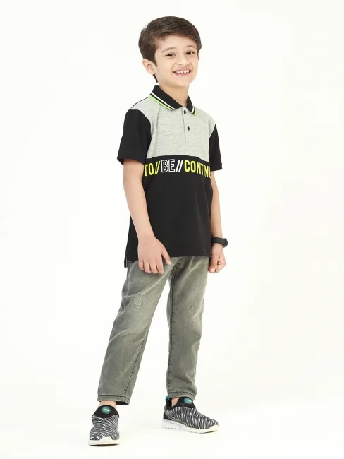 Boy's Black & Heather Grey Polo Shirt - EBTPS22-041